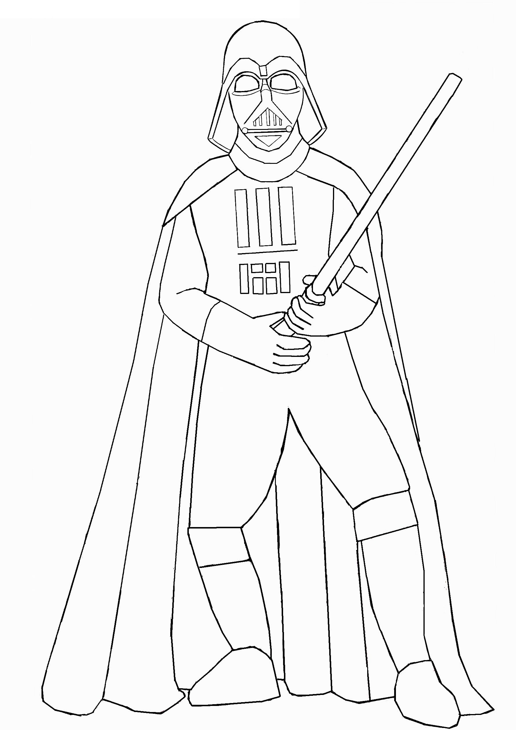 Dibujo de Darth Vader Sosteniendo Un Sable de Luz para Colorear y Imprimir