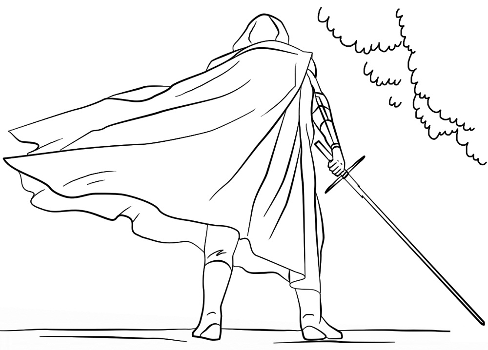 Dibujo de Kylo Ren Con Sable de Luz para Colorear y Imprimir