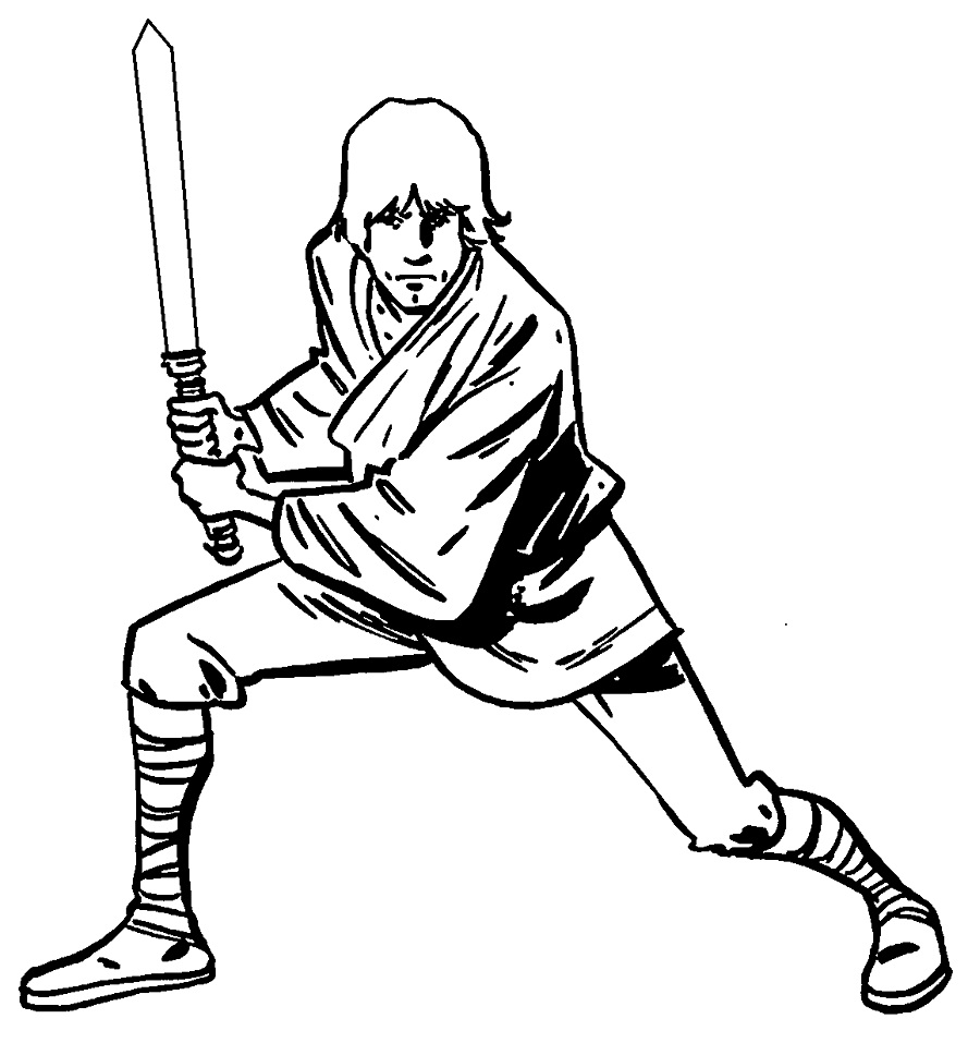 Dibujo de Luke Skywalker Con Sable de Luz para Colorear y Imprimir