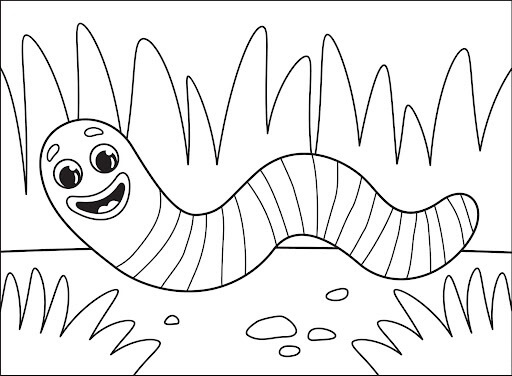 dibujo diversion de gusanos para imprimir y colorear