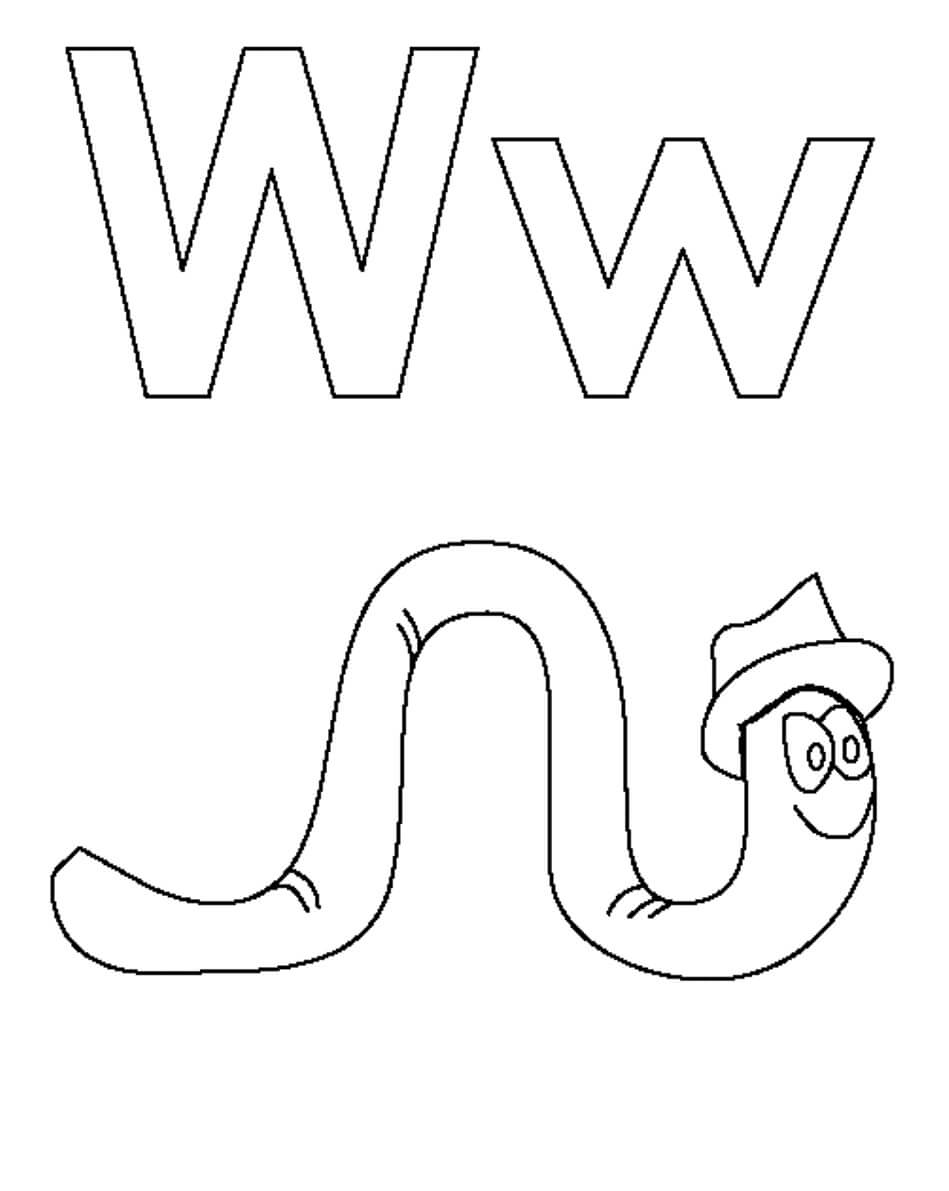 dibujo w es para gusano para imprimir y colorear