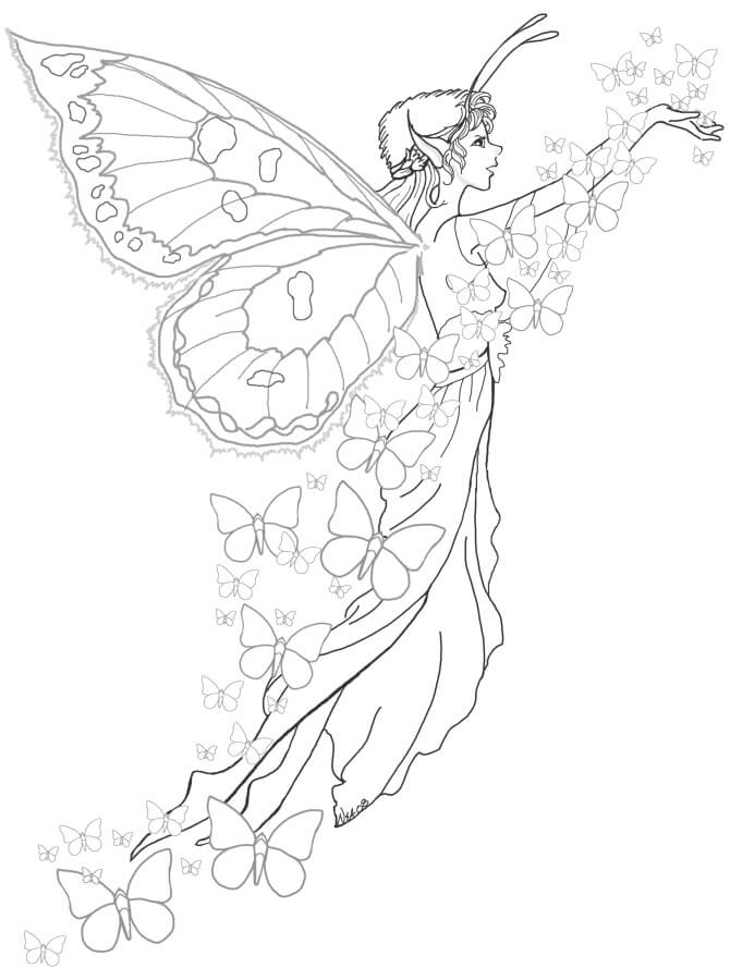 Dibujo de Adorable Hada para Colorear y Imprimir