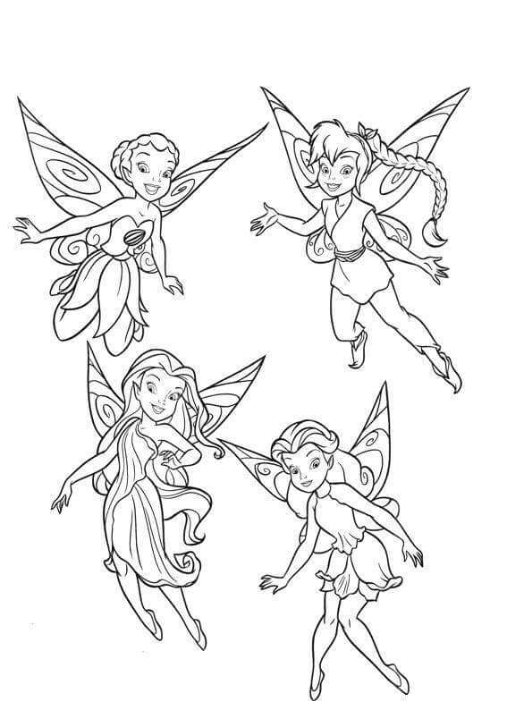 Dibujo de Cuatro Hadas para Colorear y Imprimir