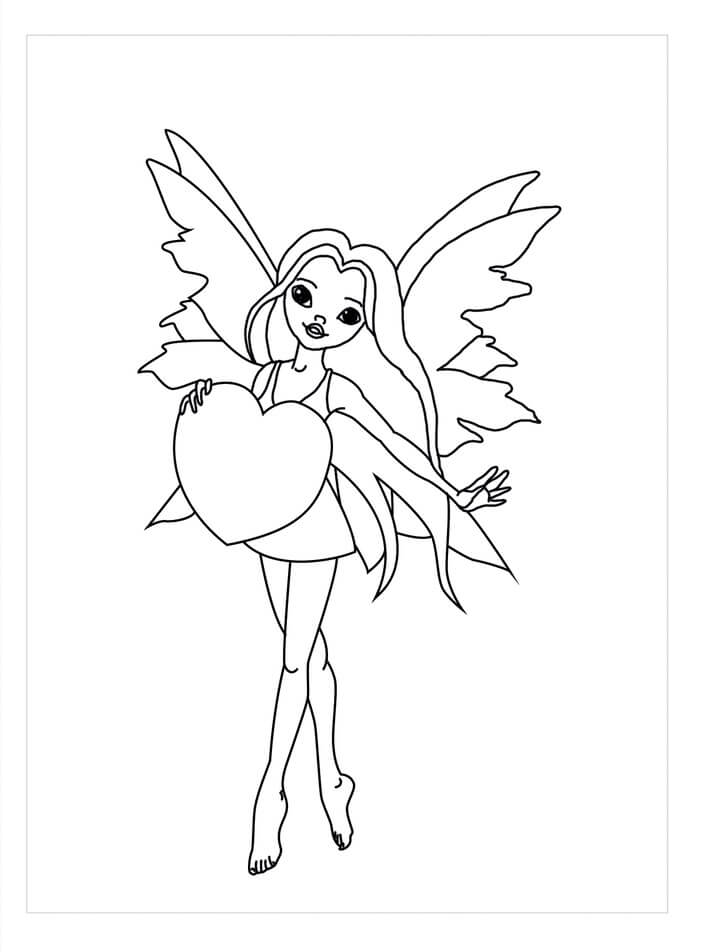 Dibujo de Hada Con Corazón para Colorear y Imprimir