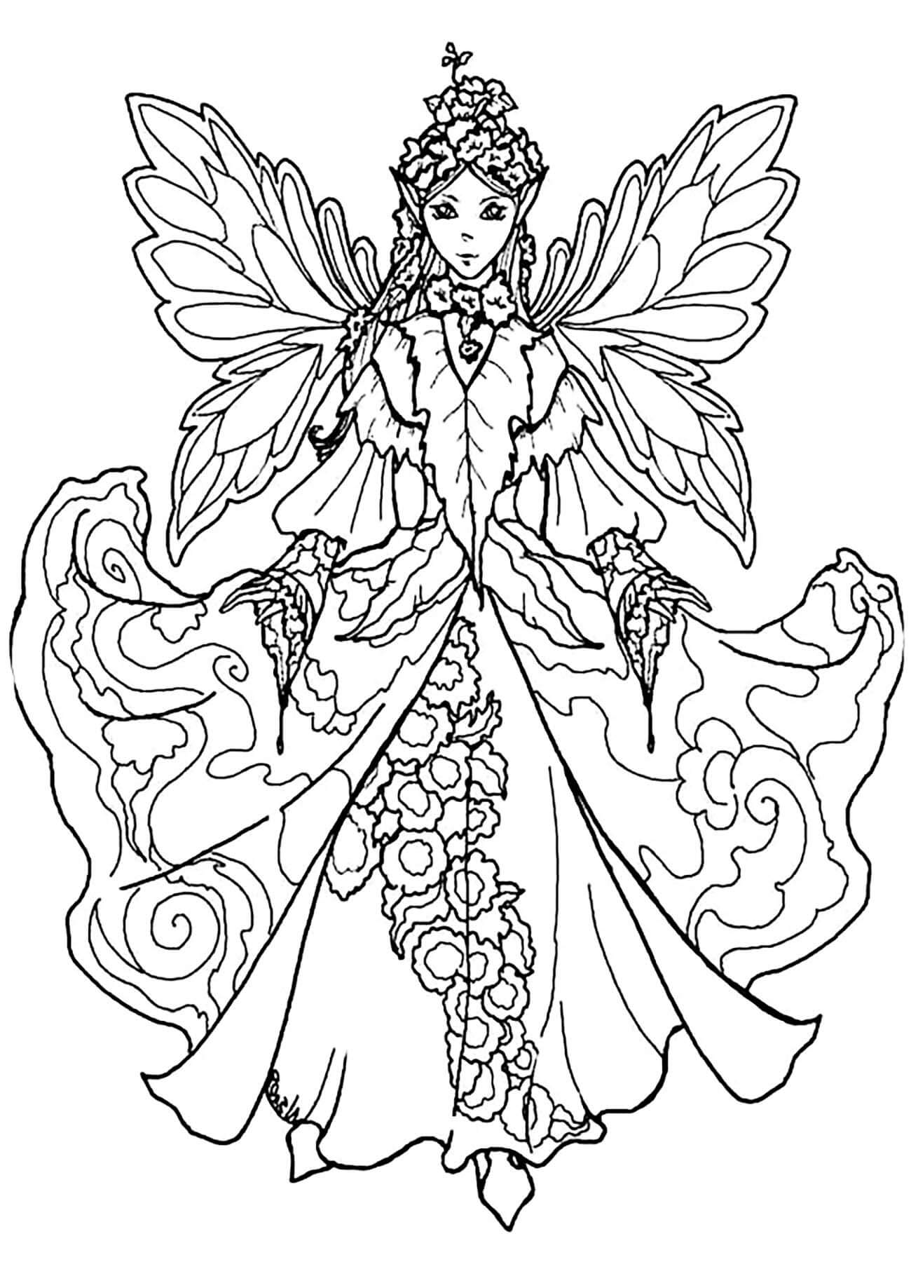 Dibujo de Hada Con Impresionante para Colorear y Imprimir
