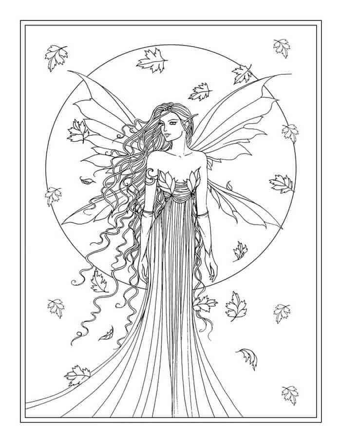 Dibujo de Hada Con Las Hojas para Colorear y Imprimir