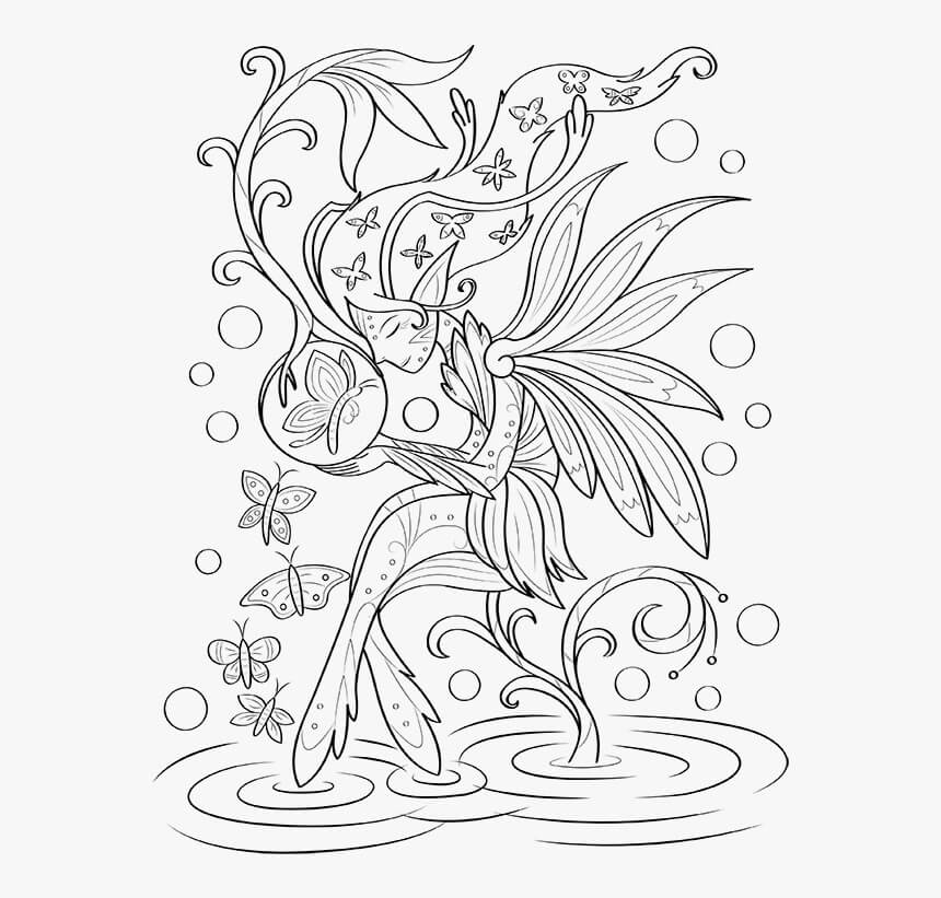Dibujo de Hada Con Mariposas para Colorear y Imprimir