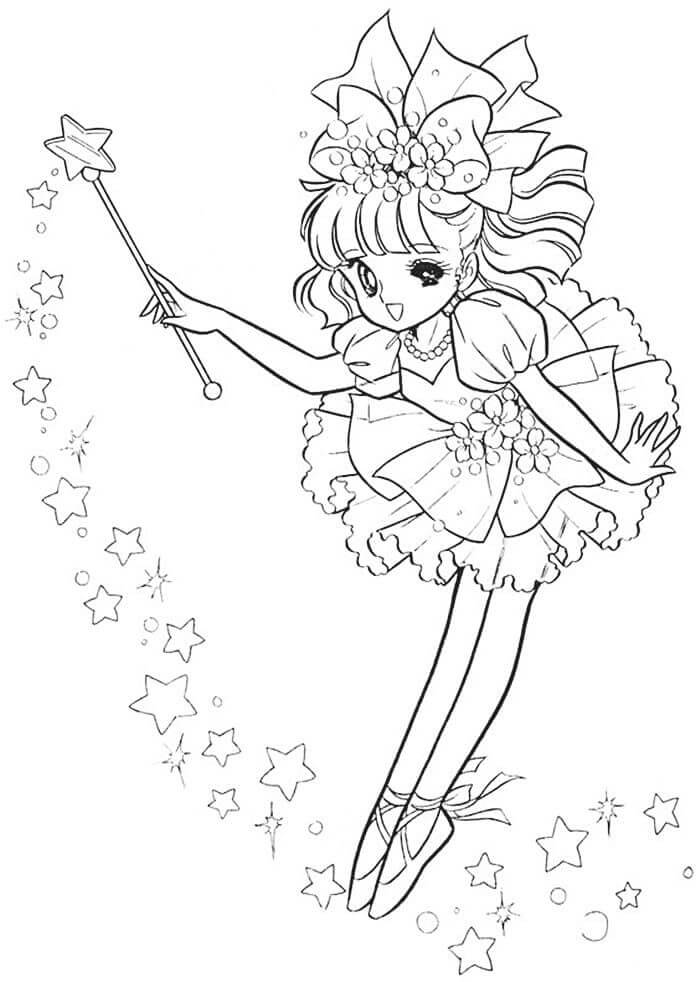 Dibujo de Hada de Anime Sosteniendo Una Varita Mágica para Colorear y Imprimir