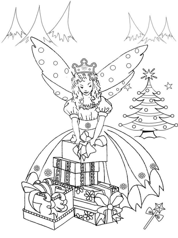 Dibujo de Hada En Navidad para Colorear y Imprimir