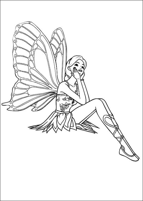 Dibujo de Hermosa Hada Sentada para Colorear y Imprimir