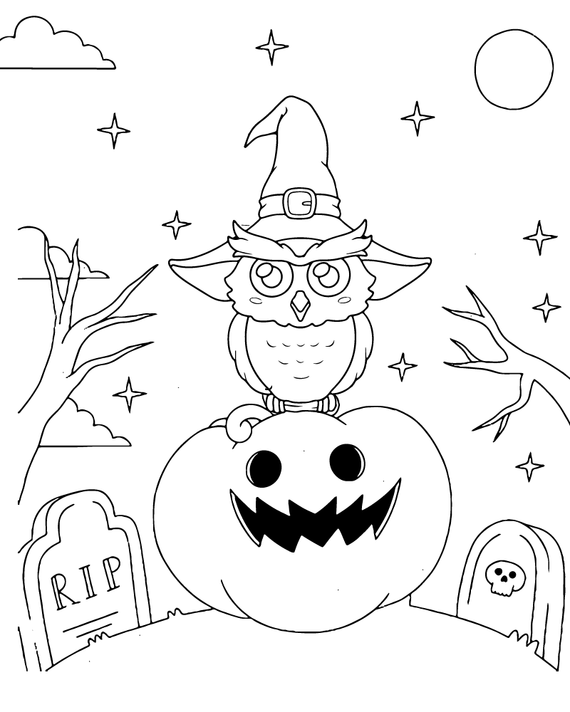 Dibujo de Cute Halloween Owl Coloring Page para Colorear y Imprimir