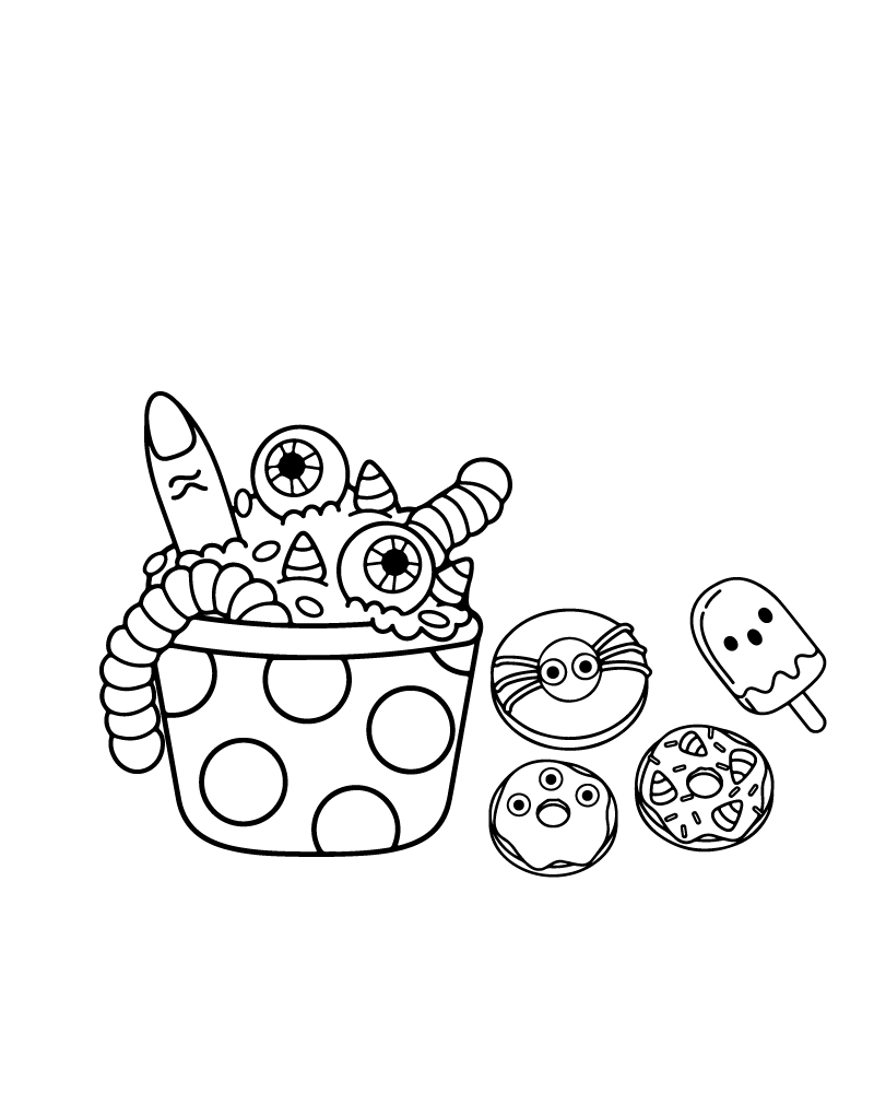 Dibujo de Cute Halloween Treats Coloring Page 01 para Colorear y Imprimir