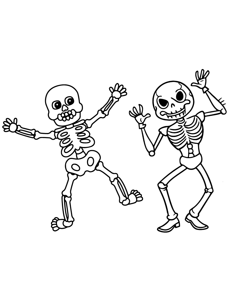 Dibujo de Cute Skeleton Halloween Party Coloring Page para Colorear y Imprimir