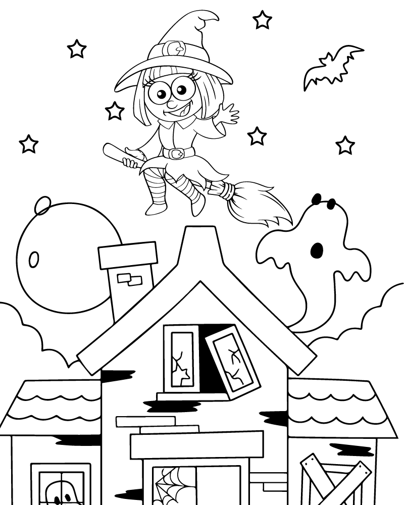 Dibujo de Cute Witch Halloween Coloring Page para Colorear y Imprimir
