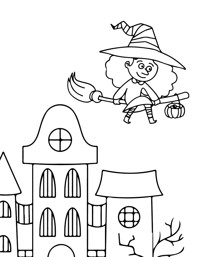 Dibujo de Easy Witch On Broom Halloween Coloring Pages para Colorear y Imprimir