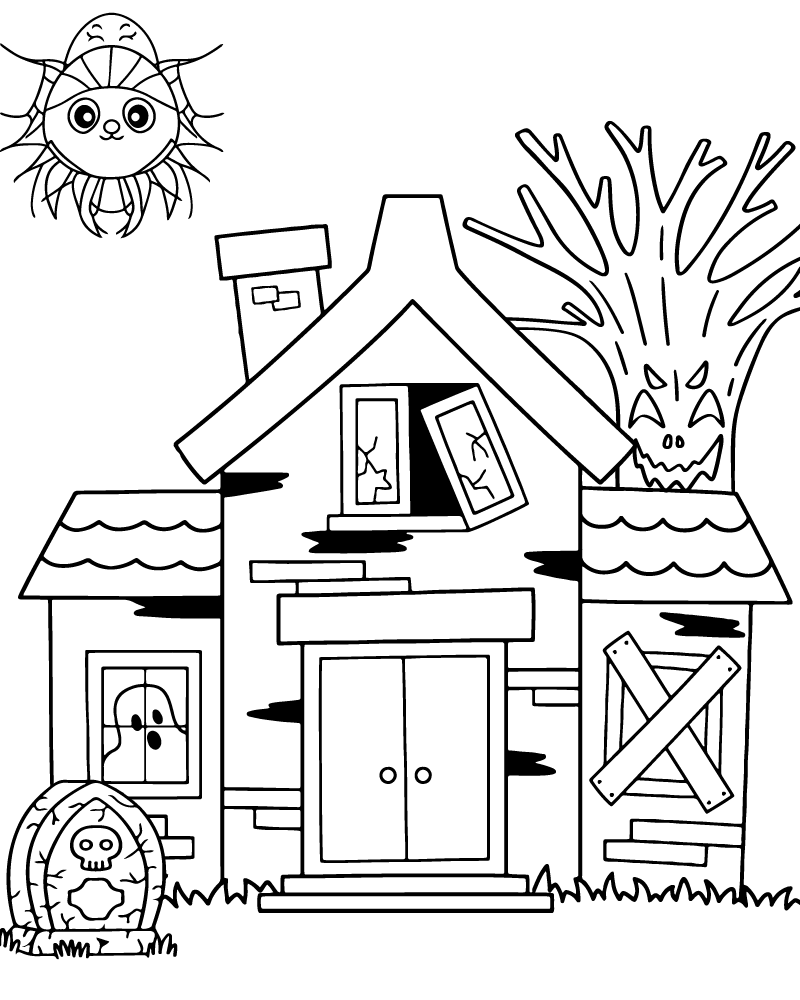 Dibujo de Friendly Haunted House Halloween Coloring Page para Colorear y Imprimir