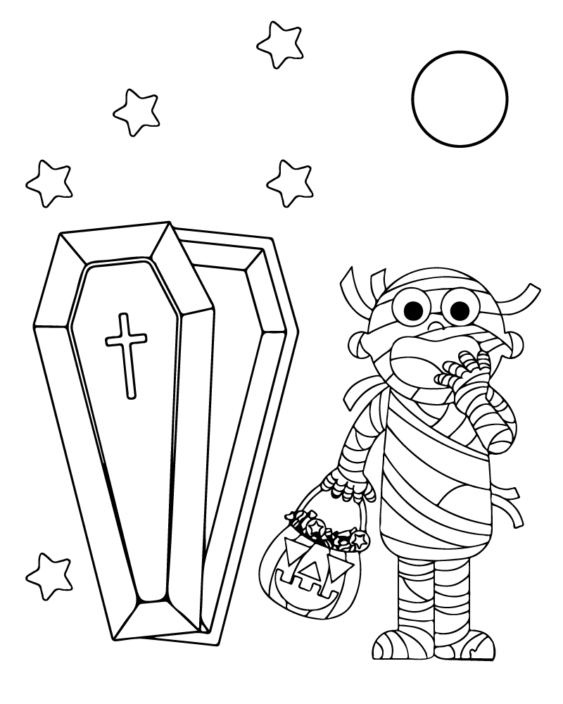 Dibujo de Friendly Mummy Halloween Coloring Page para Colorear y Imprimir