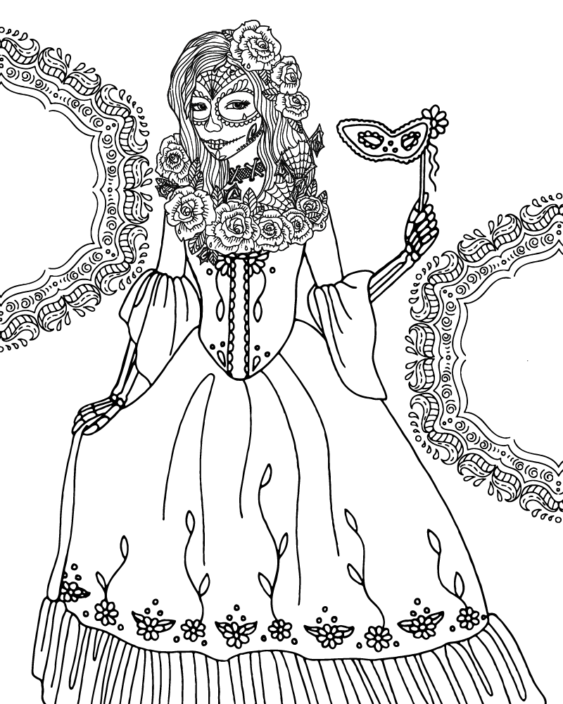 Dibujo de Day Of The Dead Coloring Page For Adults para Colorear y Imprimir