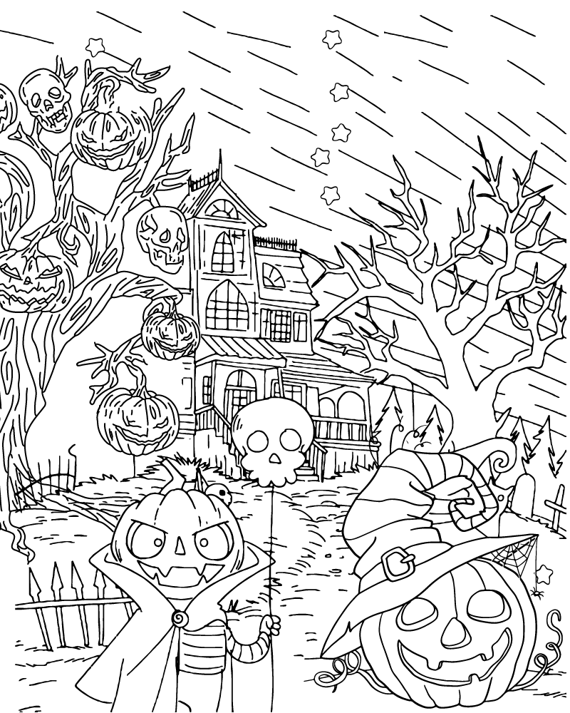 Dibujo de Halloween Coloring Page For Adults Printable para Colorear y Imprimir