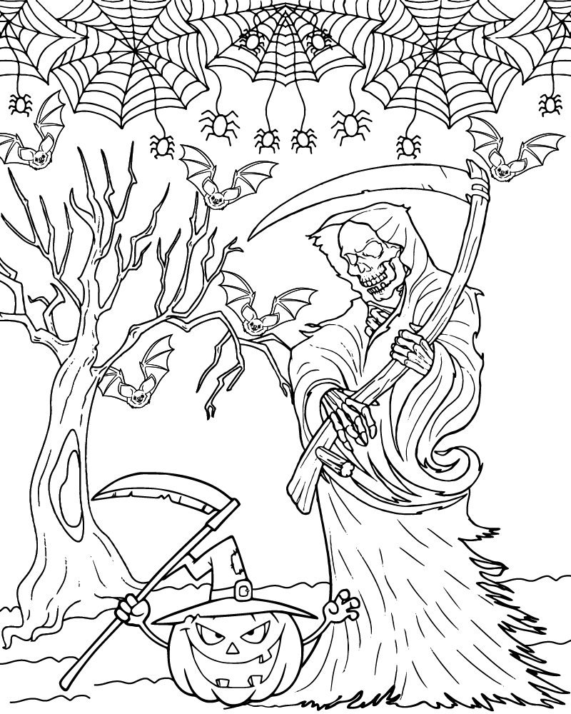 Dibujo de Halloween Grim Reaper Coloring Page For Adults para Colorear y Imprimir
