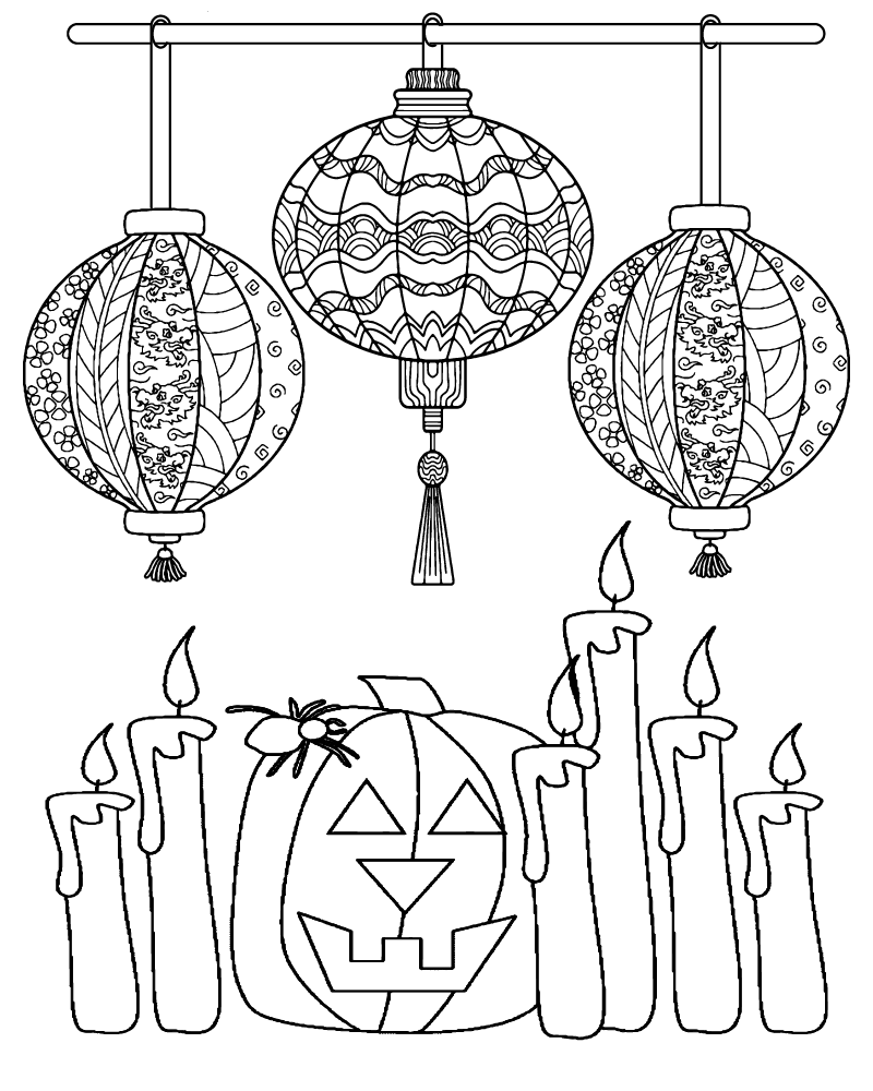 Dibujo de Halloween Lantern Coloring Page For Adults para Colorear y Imprimir