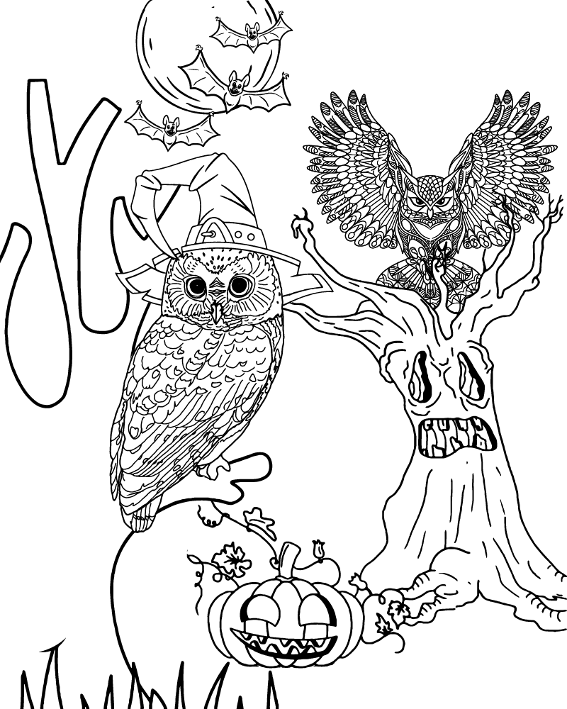 Dibujo de Halloween Owl Coloring Page For Adults para Colorear y Imprimir