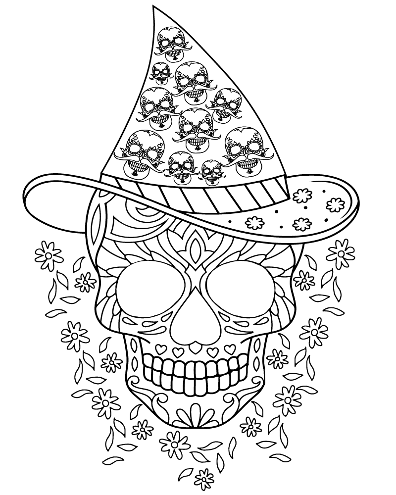 Dibujo de Halloween Sugar Skull Coloring Page For Adults para Colorear y Imprimir