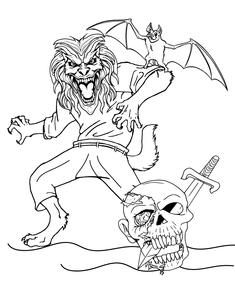 Dibujo de Halloween Werewolf Coloring Page For Adults para Colorear y Imprimir