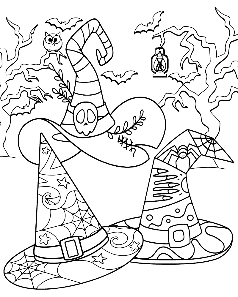 Dibujo de Halloween Witch Hat Coloring Page For Adults para Colorear y Imprimir