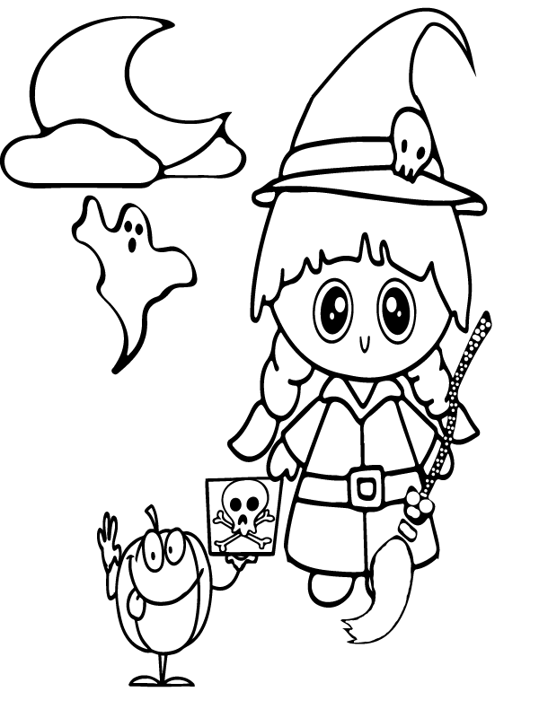 Dibujo de Bruja Halloween Preescolar Pagina para Colorear para Colorear y Imprimir