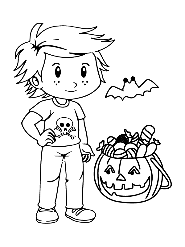 Dibujo de Calabaza y Niño Halloween Preescolar Pagina para Colorear para Colorear y Imprimir