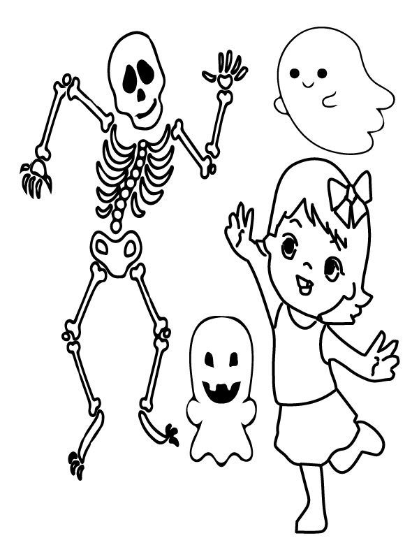 Dibujo de Esqueleto Halloween Preescolar Pagina para Colorear para Colorear y Imprimir