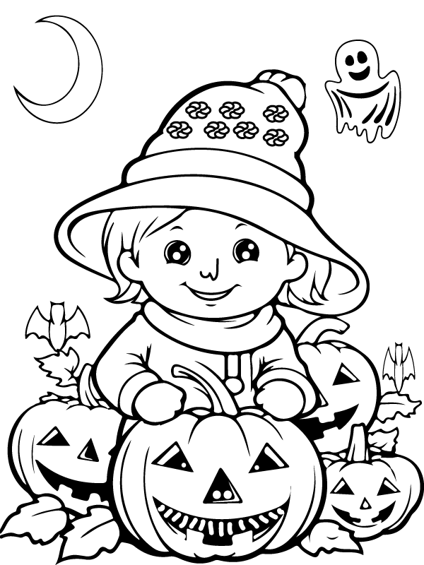 Dibujo de Halloween Preescolar Lindo Pagina para Colorear para Colorear y Imprimir