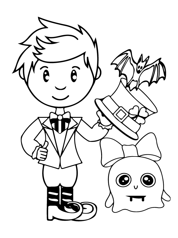 Dibujo de Niño Mago Halloween Preescolar Pagina para Colorear para Colorear y Imprimir