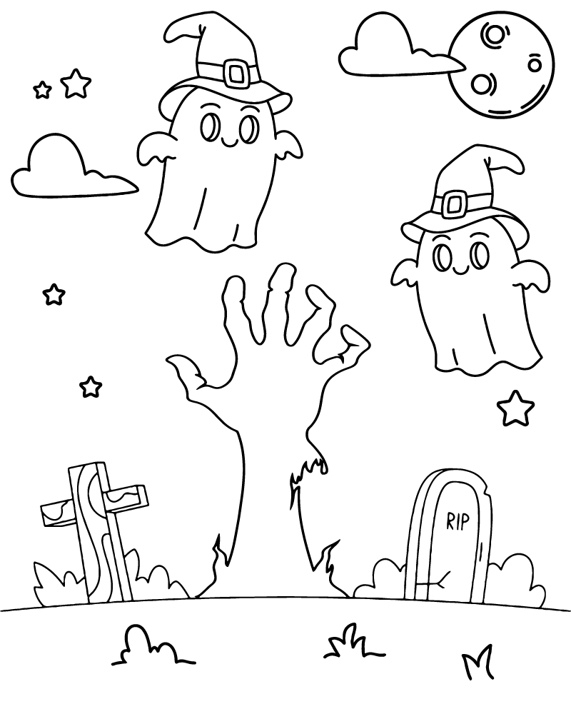 Dibujo de Halloween Zombie Hand Coloring Page para Colorear y Imprimir