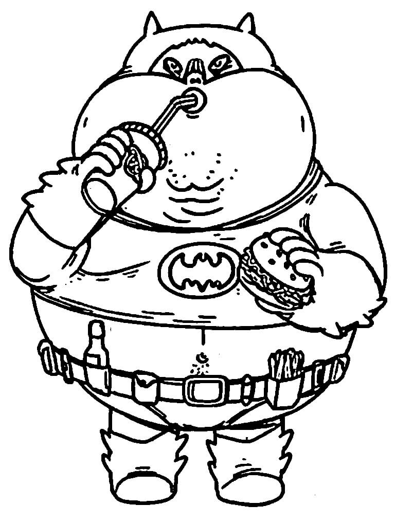 dibujo batman gordo comiendo hamburguesa para colorear