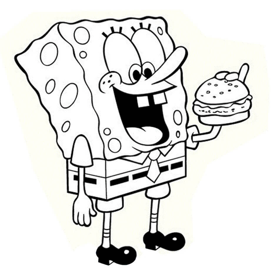 dibujo bob esponja comiendo hamburguesa para colorear