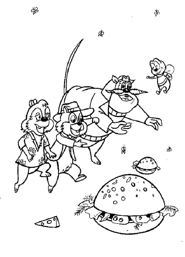 dibujo chip y dale con hamburguesa para colorear