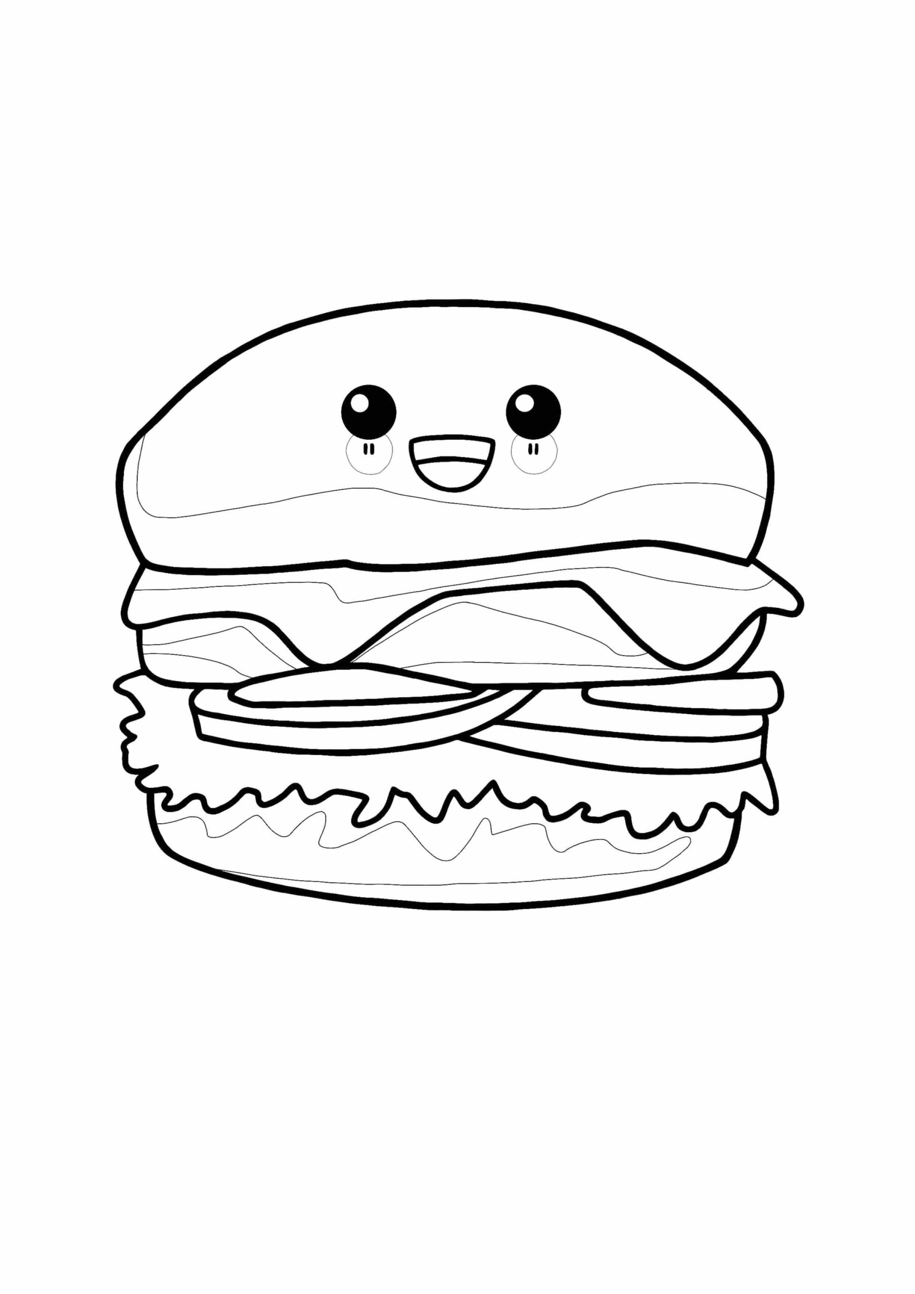 dibujo divertida hamburguesa para colorear