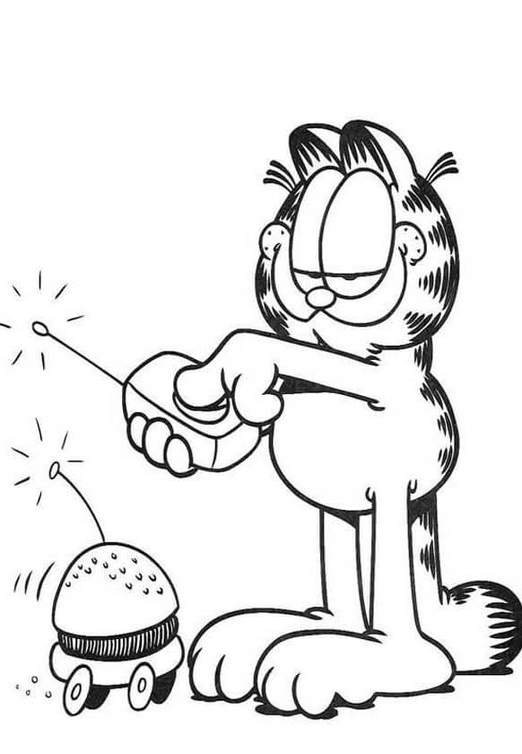 dibujo garfield conduce una hamburguesa para colorear