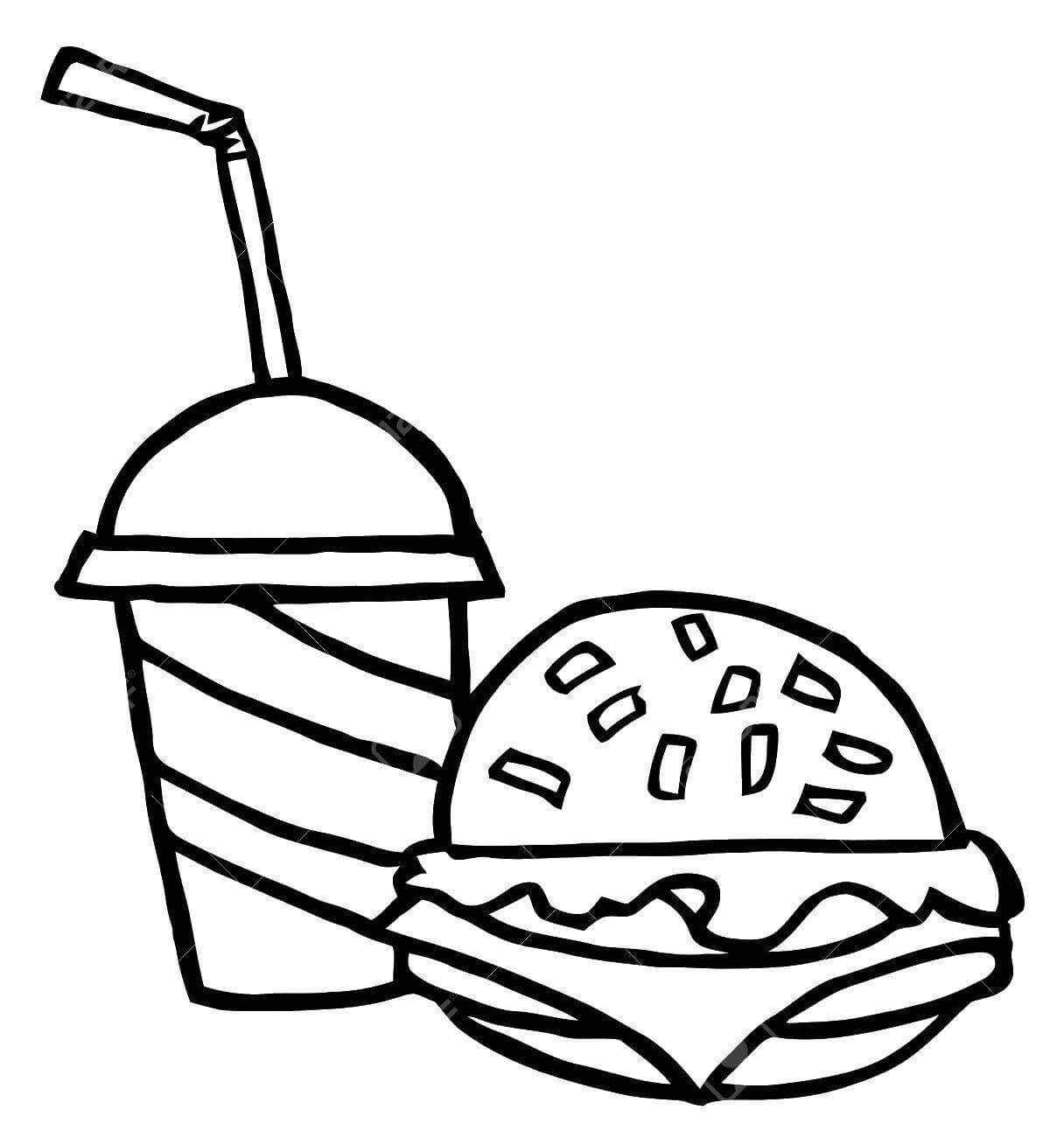 dibujo hamburguesa sonriendo para colorear