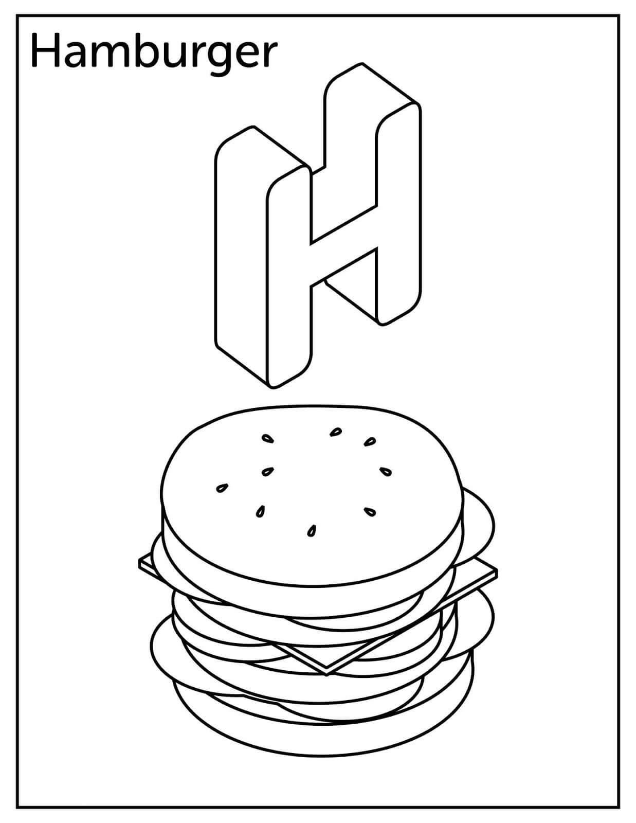 dibujo letra h con hamburguesa para colorear