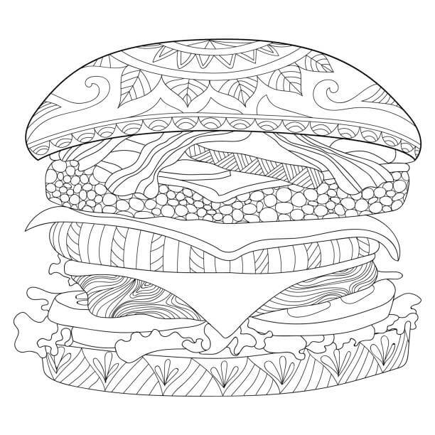 dibujo mandala de hamburguesa para colorear