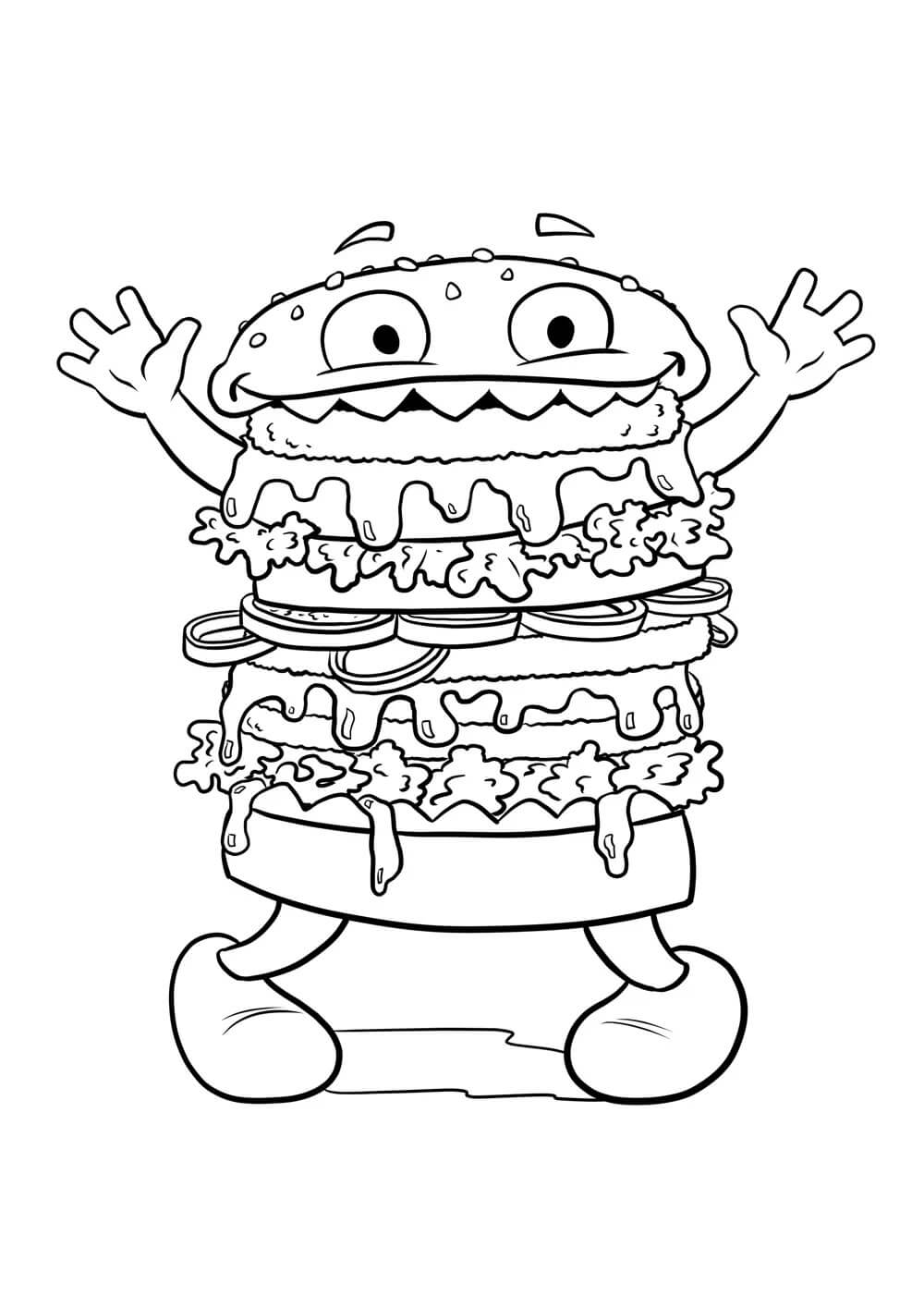 dibujo monstruo tonto de la hamburguesa para colorear