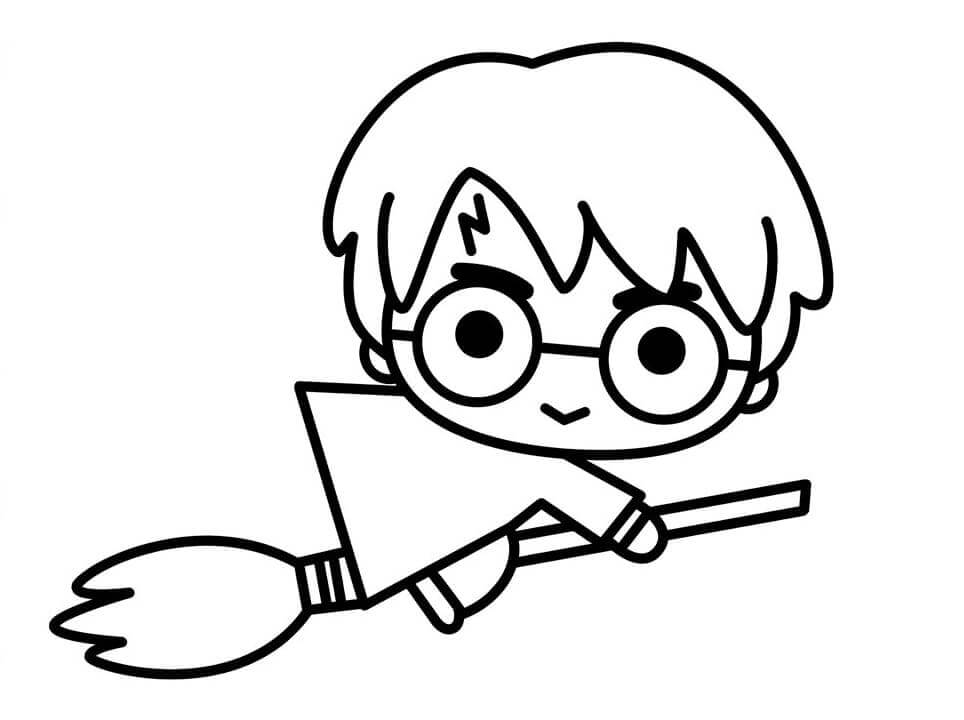 Dibujo de Chibi Harry Potter Volando para Colorear y Imprimir