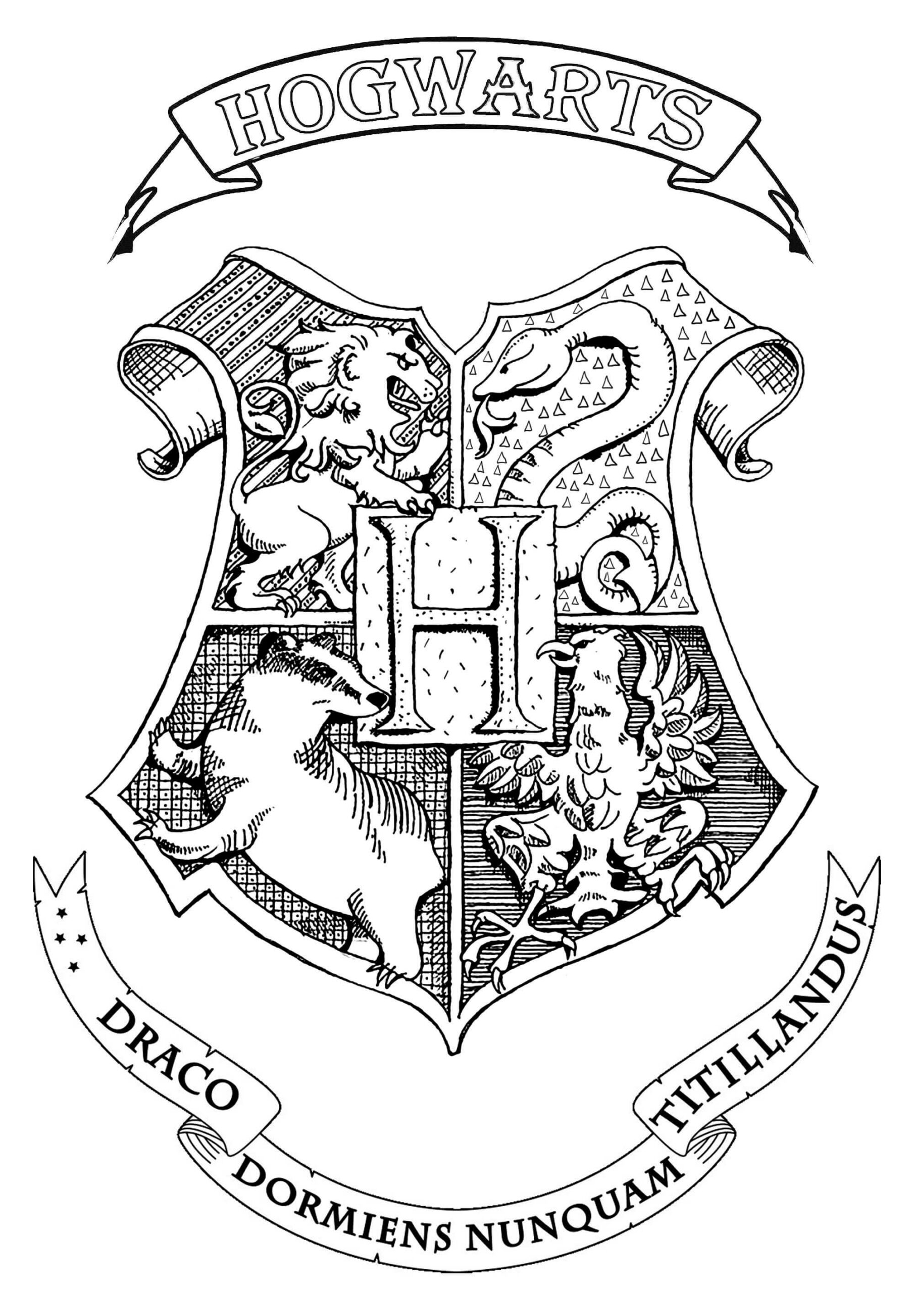 Dibujo de Cresta de Hogwarts de Harry Potter para Colorear y Imprimir
