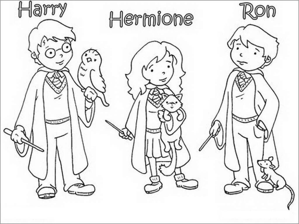 Dibujo de Dibujos Animados de Harry Potter y Amigos para Colorear y Imprimir