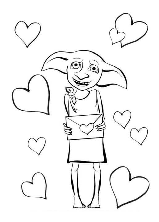 Dibujo de Dobby Sosteniendo Una Carta de Amor para Colorear y Imprimir