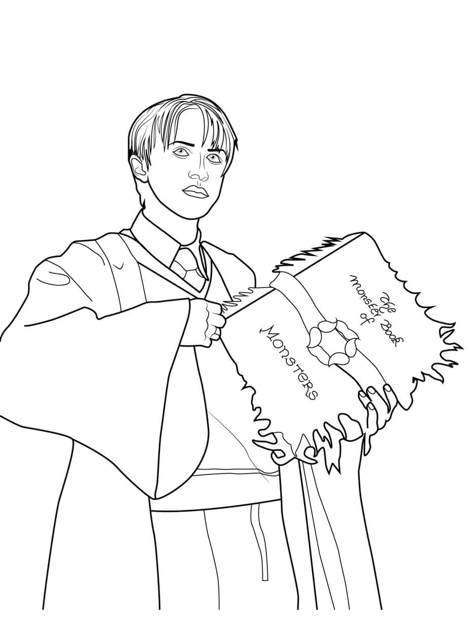 Dibujo de Draco Malfoy Sosteniendo Un Libro para Colorear y Imprimir