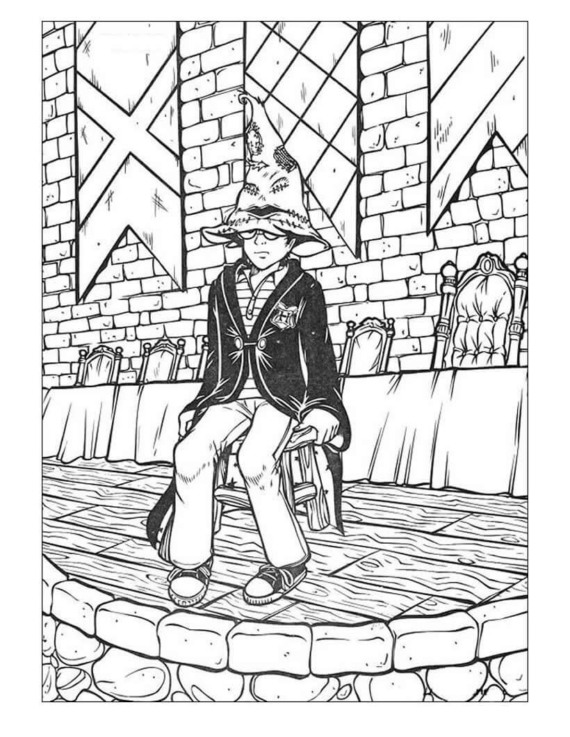 Dibujo de Harry Potter Con Sombrero de Bruja para Colorear y Imprimir